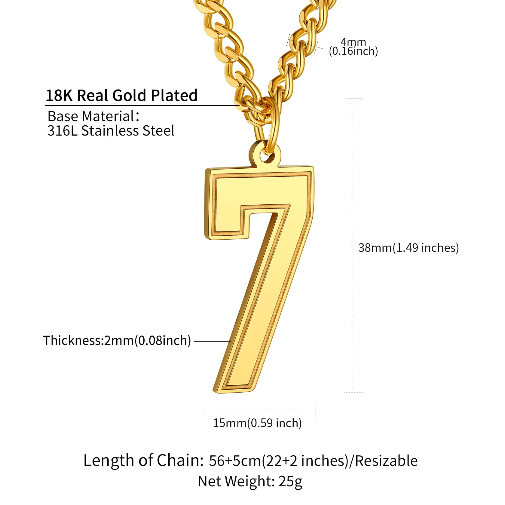 ChainsProMax Number 7 Gold Necklace for Women Mens Gift 18K Gold