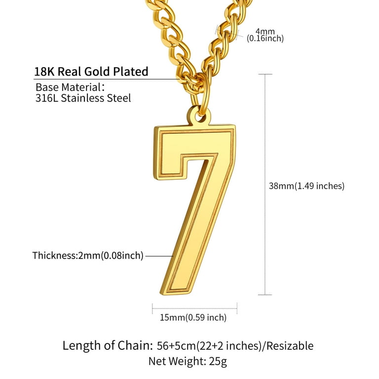ChainsProMax Number 7 Gold Necklace for Women Mens Gift 18K Gold