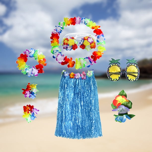 Traje De Falda De Hierba Traje de falda de hierba para fiesta, disfraz hawaiano para escenario de playa (azul) Wdftyju Libre de BPA