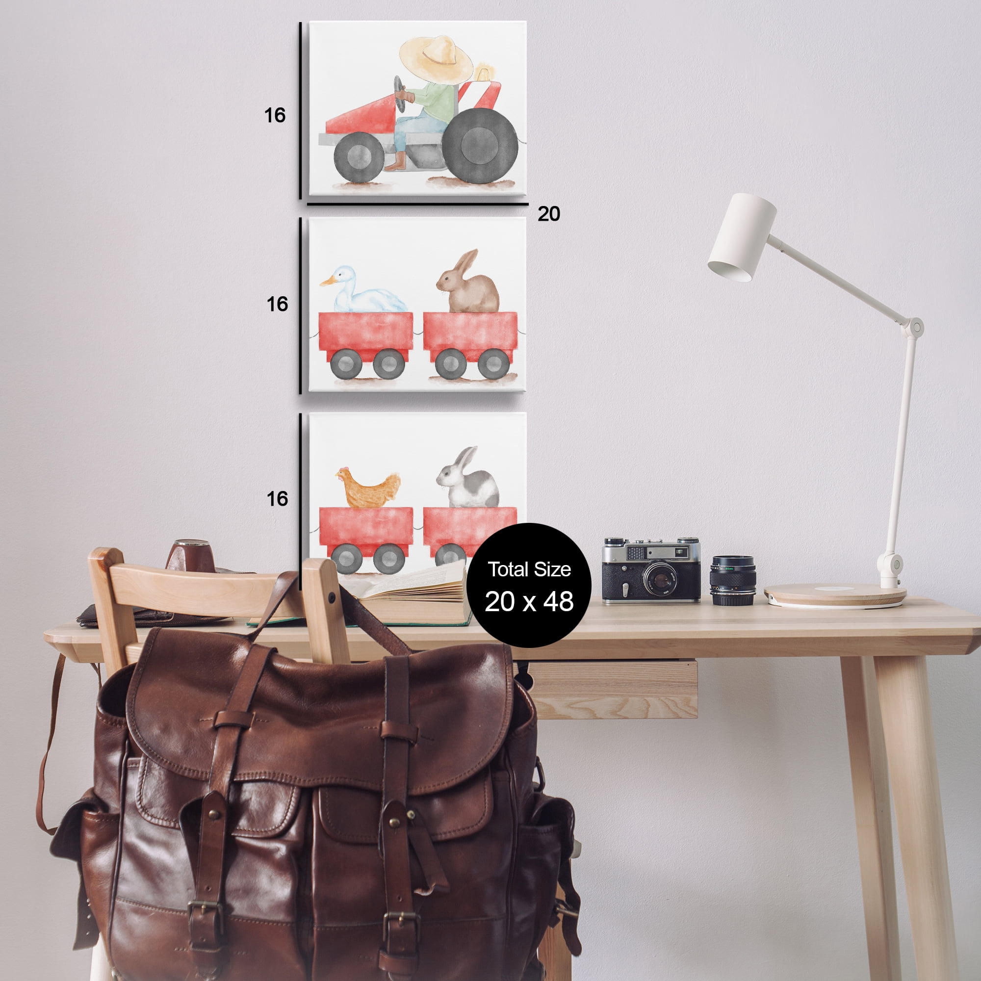 Stupell Industries Farmhouse Tractor Animals Transportation Painting Wrapped Canvas Art Print Wall Art, 20 x 16, Set of 3