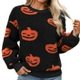 thumbnail image 2 of Dihao Fall Winter Sweater Halloween Pumpkin Printed Pullover Fashionable Casual Long Sleeved Plush Round Neck Blouse Tops Womens Sweater, 2 of 6