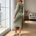 thumbnail image 4 of YMNXA Women's Maternity Dress Long Sleeve Crew Neck Solid Color Comfortable Breathable Pregnant Dresses For Casual Daily Wear,Green,M, 4 of 6