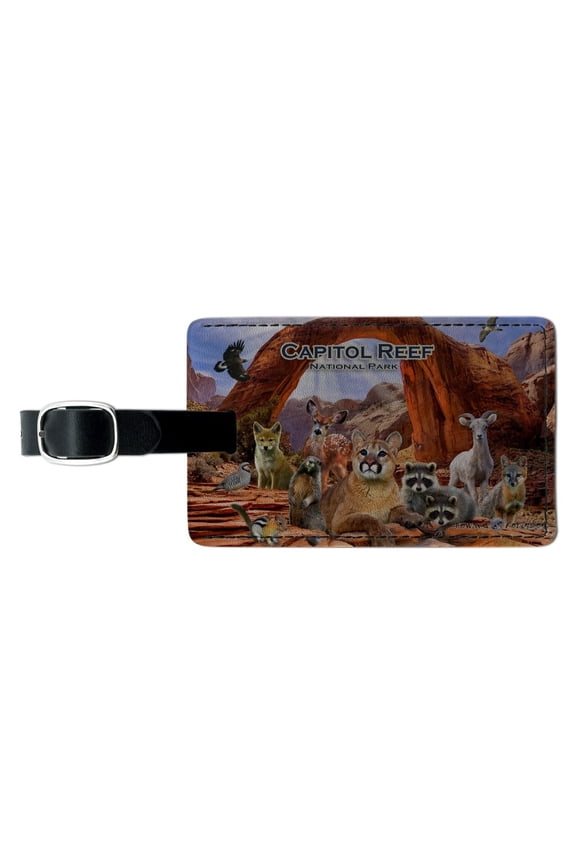 Capitol Reef National Park Utah UT Animals Cougar Prairie Dog Deer Raccoon Rectangle Leather Luggage Card Suitcase Carry-On ID Tag