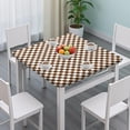 thumbnail image 3 of Brown and White Checkerboard Pattern Square Fitted Tablecloth with Elastic Edge,Square Table Cover,Washable Elastic Table Cover for Home Kitchen Party Decor 34"x34", 3 of 6