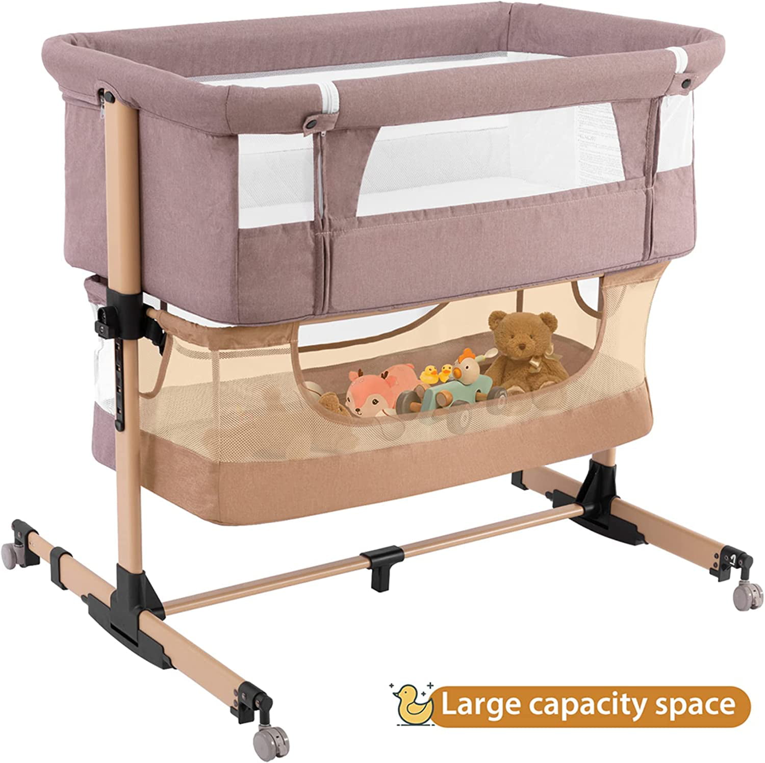 Ik geloof Ongunstig onderdelen CAPESS 3 in 1 Baby Crib Bedside Crib,Baby Bassinet,Baby Bed Adjustable  Portable Bed for Infant/Baby,Khaki - Walmart.com