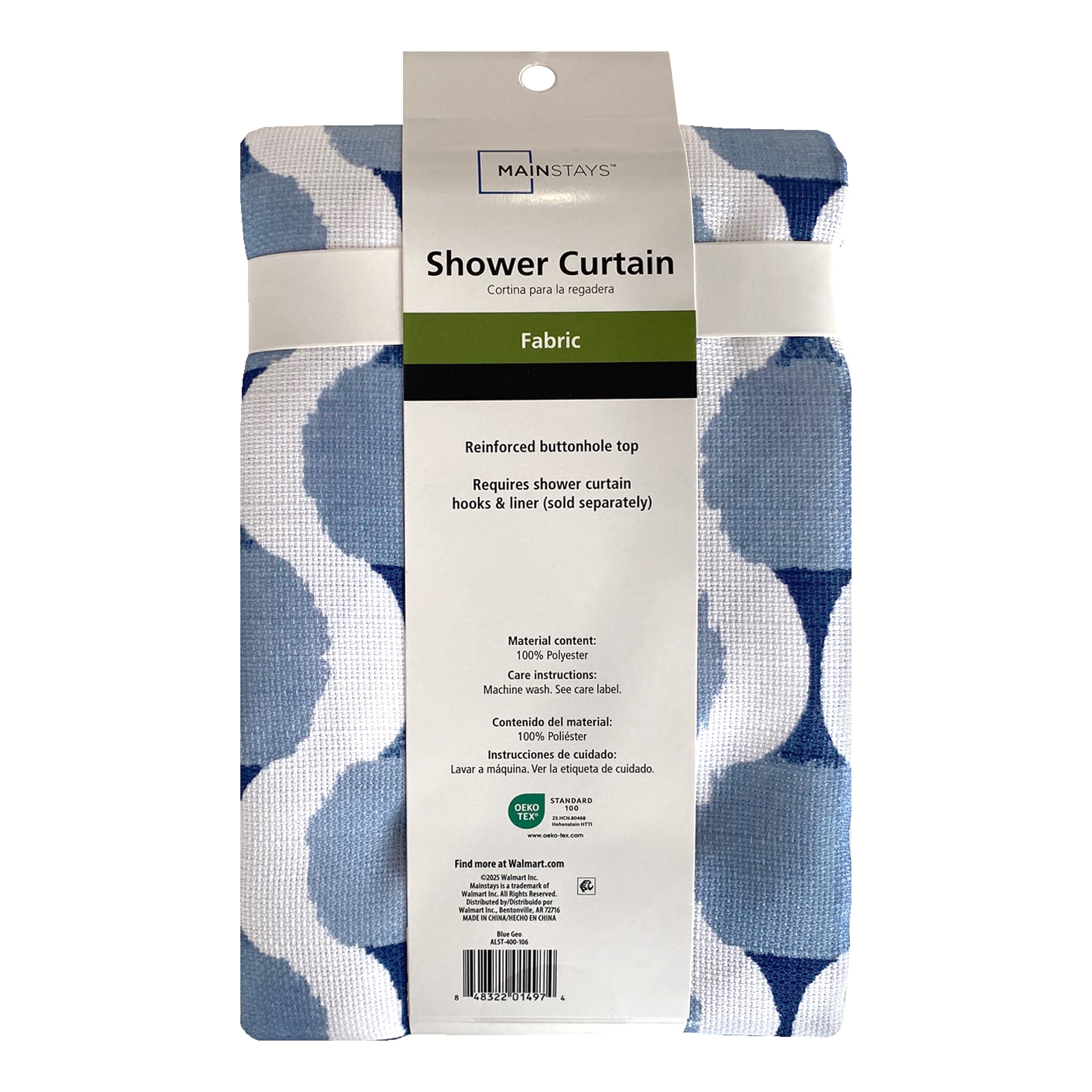 Mainstays Allister Blue Fabric Shower Curtain, 72” x 72”