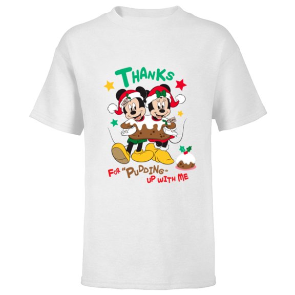 Disney Mickey and Minnie Mouse Christmas Pudding Up with Me - Short Sleeve T-Shirt for Kids - Customized-White