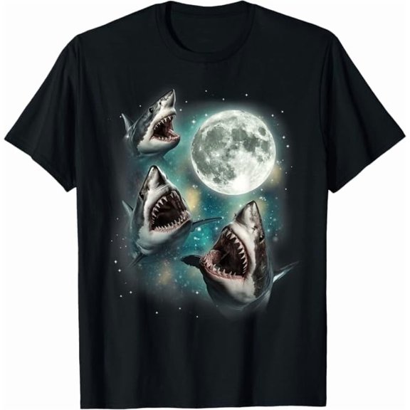 Greenink Funny Shark Lover Three Shark Moon Humor Gifts Adult Men Women T-Shirt
