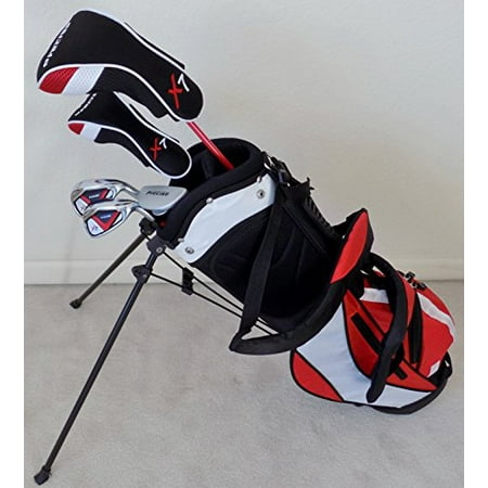 Boys Ages 5-8 Junior Golf Club Set Complete Driver, Hybrid, Irons, Putter, Stand Bag for Kids Red Color Professional Tour