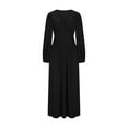 thumbnail image 5 of Ashirexll Long Sleeve Maxi Dress, Womens Fall Dresses, Women's V-neck Solid Color Long Sleeve Dress Waist Cinching Long Dress, 5 of 6