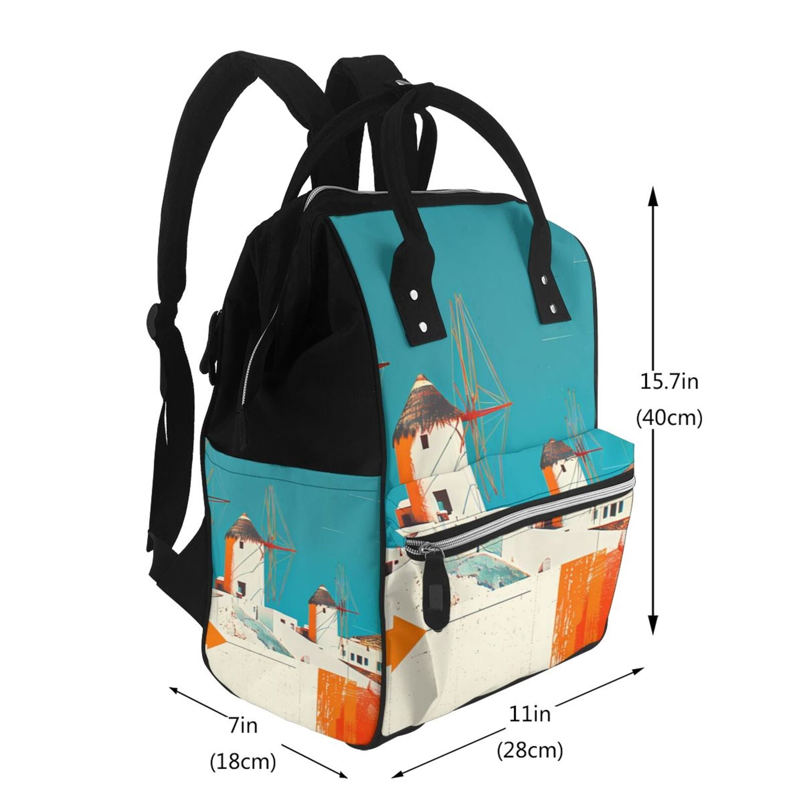 Fuzoiu Colorful Greek Windmills Print Diaper Bag Backpack,Baby Essentials Travel Tote,Multi function Waterproof Diaper Bag, Travel Essentials Baby Bag - Unisex