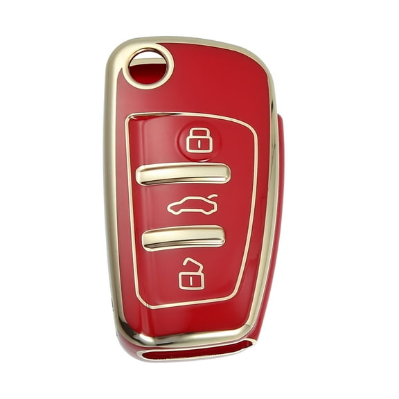 Car Key Fob Cover 3 Button Remote Key Fob Case TPU Button Full Protector Cover Red for Audi Q3 2015-2020