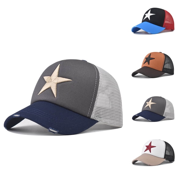 SGFCWSX Baseball Caps for Men,Five-Pointed Star Embroidered Sun Protection Color Block Causal Cap Gray