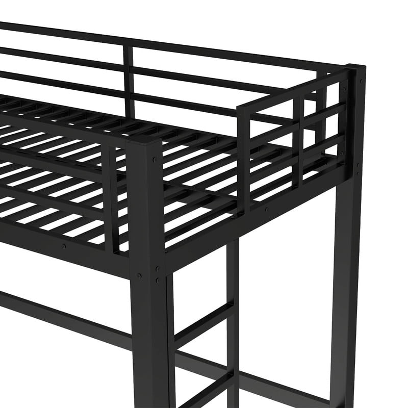 Bellemave Metal Twin Loft Bed, Heavy Duty Loft Bed Frame with 2 Build in Ladder and Full Length Guardrail, Loft Beds Twin Size with Large Under-Bed Space, Easy to Assemble-Black