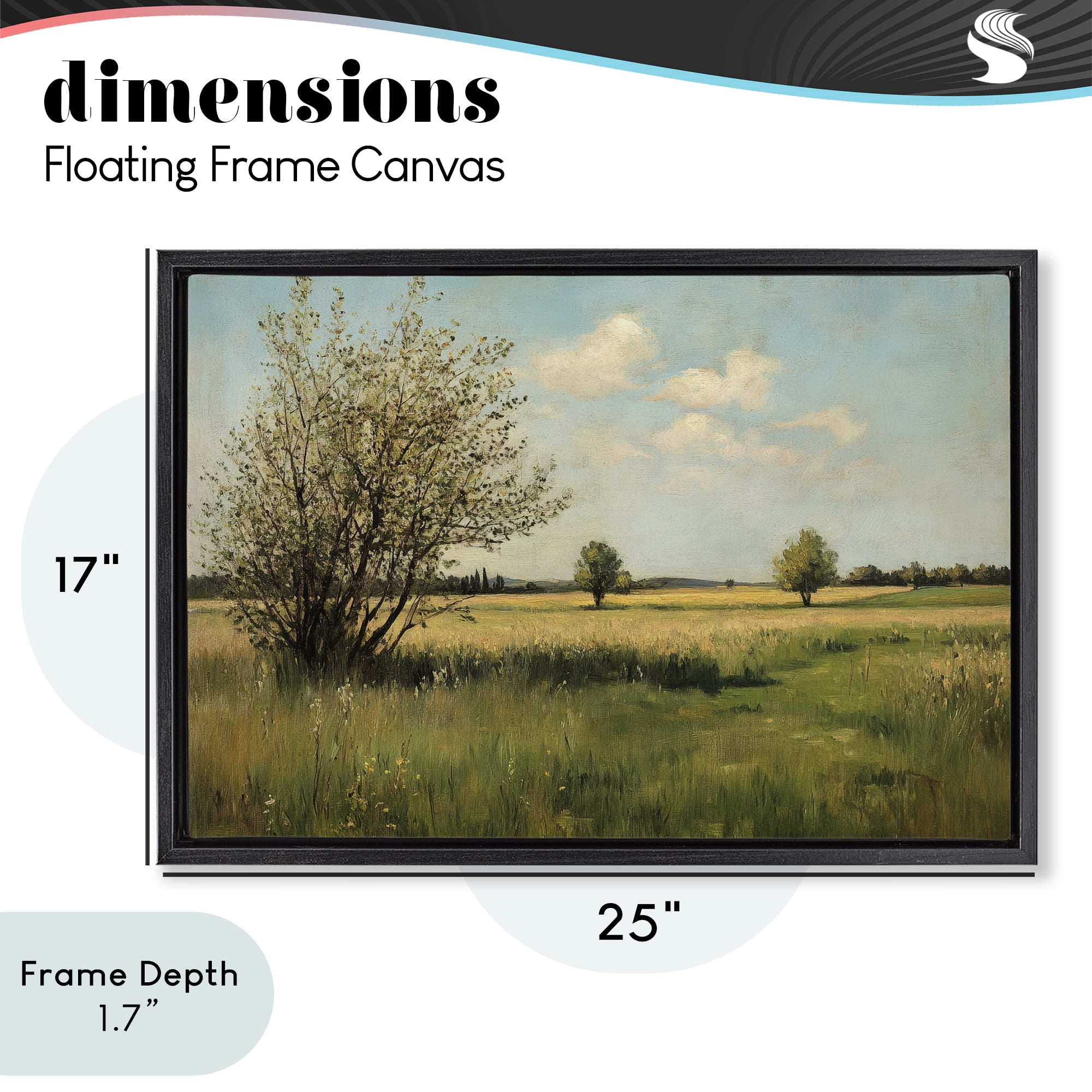 Stupell Industries Peaceful Meadow Under Serene Sky Black Framed Floater Canvas Wall Art, design by Petal Prints Design