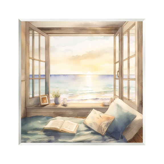 Stupell Industries Beach Window View Landscape Painting Unframed Art Print Wall Art, 12 x 12