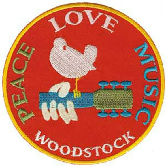 Men's Woodstock Peace Love Music Embroidered Patch Red