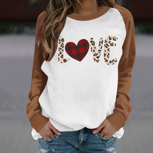 Amzcrzy Chandails à Manches Longues pour Femmes Chandails de la Saint-Valentin pour Femmes avec Lettres Imprimées Col Rond Raglan Décontracté Imprimé Chandail à Manches Longues Chandail à Capuchon Chandails de la Saint-Valentin pour Femmes m