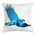 thumbnail image 1 of Eagle Throw Pillow Cushion Cover, Bird Silhouette with Mountains and Coniferous Trees on a Clear Starry Night, Decorative Square Accent Pillow Case, 16 X 16 Inches, Blue and Dark Blue, by Ambesonne, 1 of 2