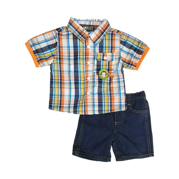 Infant Boys 2pc Plaid Button Down Shirt & Denim Shorts Outfit Set 12m