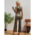 thumbnail image 6 of Elegant Metallic Long Sleeve V-Neck Bodycon Jumpsuit with Lace & Sequin Details – Formal Evening Party Pantsuit, 6 of 7