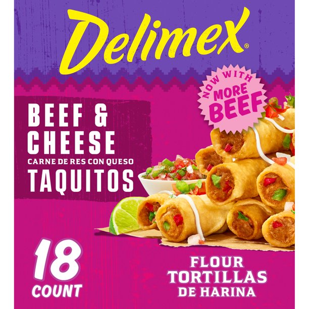 Delimex Beef & Cheese Large Flour Taquitos Frozen Snacks & Appetizers, 18 ct Box