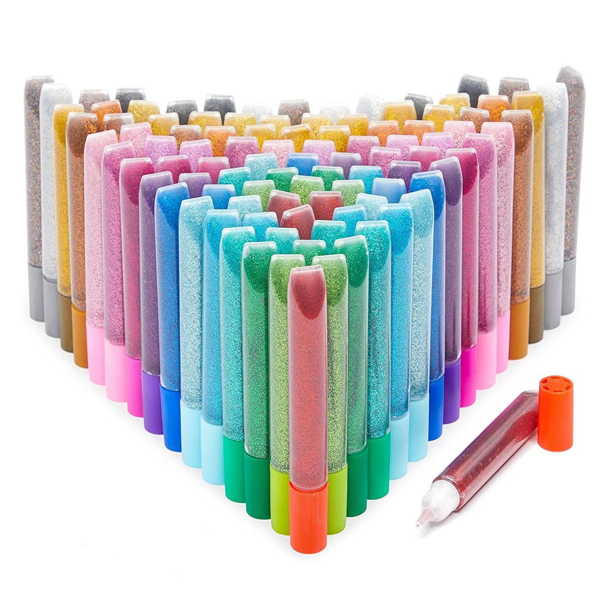 100 Pack Glue with Glitter Pens for Art and Crafts, 20 Metallic Colors, 10.5 ml