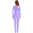 thumbnail image 4 of YONGHS Womens Glossy Spandex Full Bodysuit Costume Dance Zentai Unitard Long Sleeve Jumpsuit Light Purple M, 4 of 7