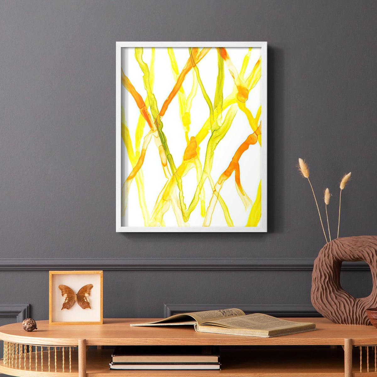 Runnel III Framed Print in White Solid Wood Framed Print No Nail Hanging