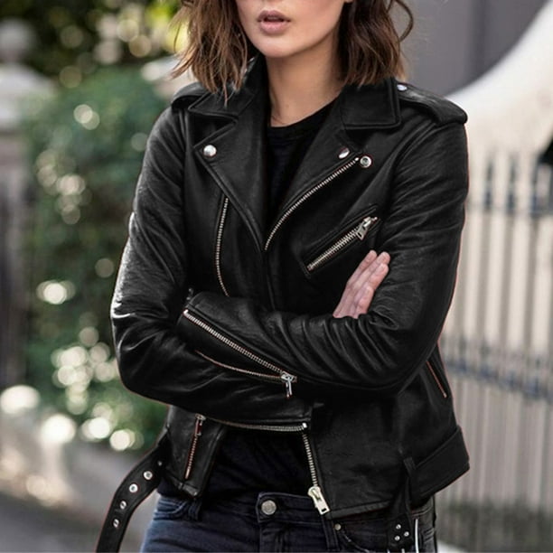 Baberdicy Cropped Jacket Women Plus Size Fashion Leather Jacket