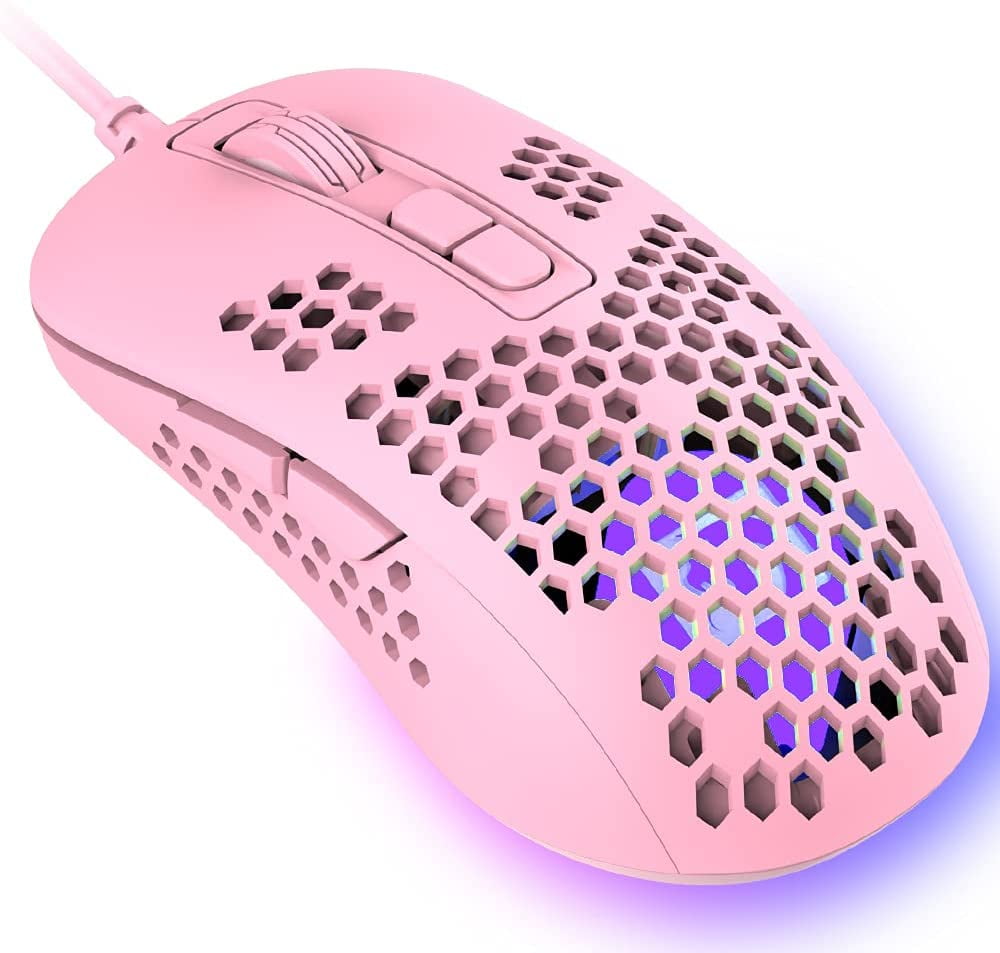  Lightweight Gaming Mouse,26 kinds RGB Backlit Mice,PixArt 3325  12000 DPI Mouse,Ultralight Honeycomb Shell Ultraweave Cable Mouse and  Anti-key Can Be Set for PC Gamers and Xbox and PS4 Users(Pink) : Video