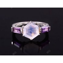 Moonstone Amethyst Ring, Vintage Amethyst Ring, Moonstone Ring, 925 Silver, Solitaire Ring, February Birthstone, Promise Ring, Gift