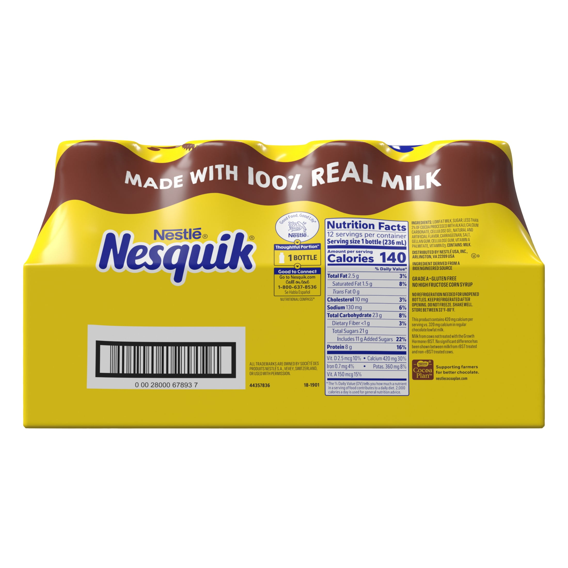 (2 pack) Nesquik Chocolate Milk, Ready to Drink, Low-fat Milk, 12 Bulk Pack, 8 fl oz Bottles