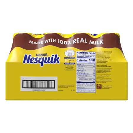 NESQUIK CHOCOLATE MILK, READY TO DRINK, LOW-FAT MILK, 12 BULK PACK, 8 FL OZ BOTTLES