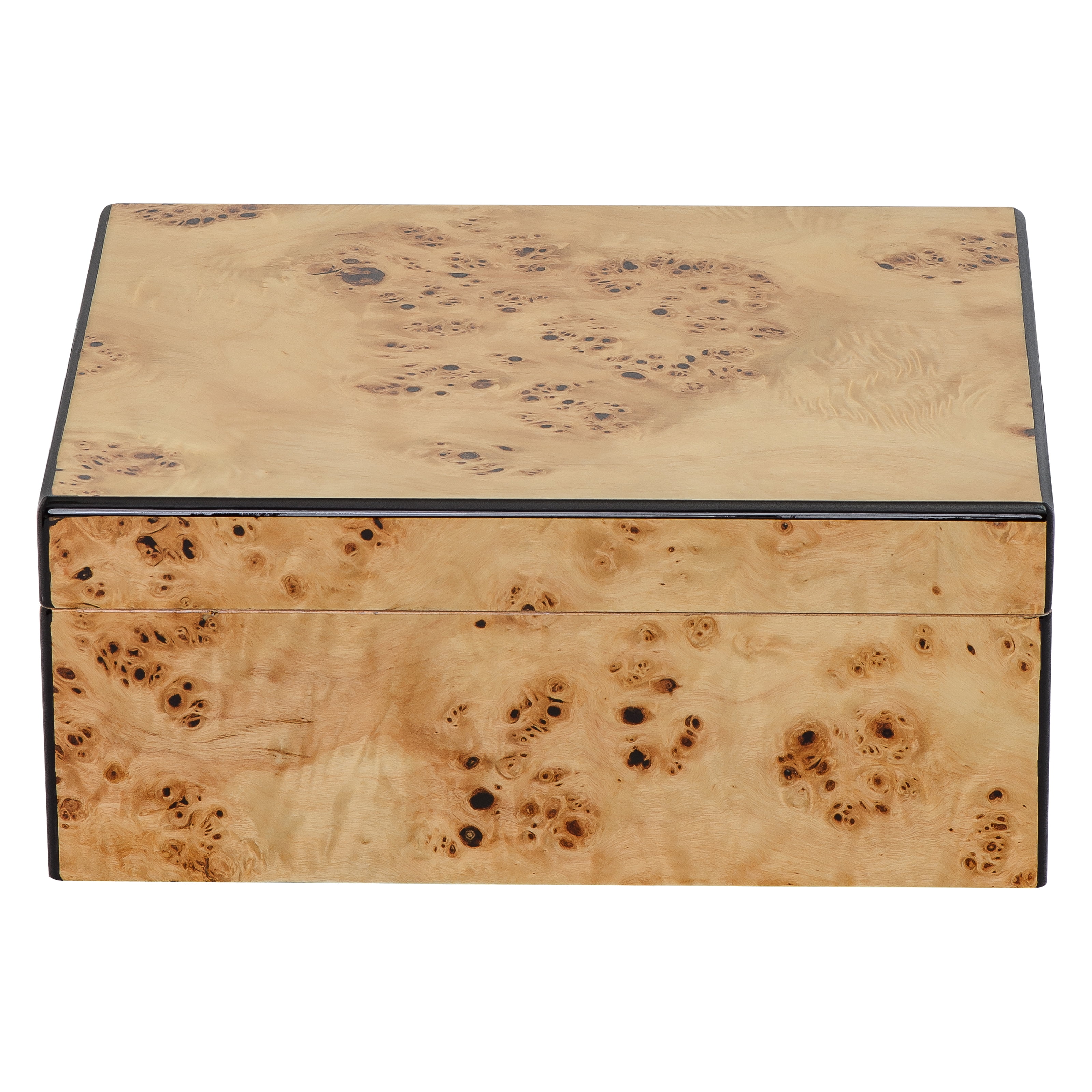 Humidor Supreme Flanders Desktop Cigar Storage Mapa Burl Wood and Decorative Inlay Glass Hygrometer Crystal Humidifier Spanish Cedar Lined, Holds 30-55 Cigars