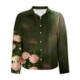 thumbnail image 6 of Women's Blouse Lapel Neck Long Sleeve Button up Vintage Printed Pullover Shirt Olive Green M, 6 of 6