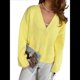 thumbnail image 1 of Cárdigan Grueso de Punto con Cuello en V y Bolsillos para Mujer Amarillo L, 1 of 10