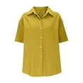 thumbnail image 4 of Womens Button Down Office Work Tee Summer Short Sleeve Shirts Relaxed Fit V-Neck Casual Top Shirt, 4 of 5