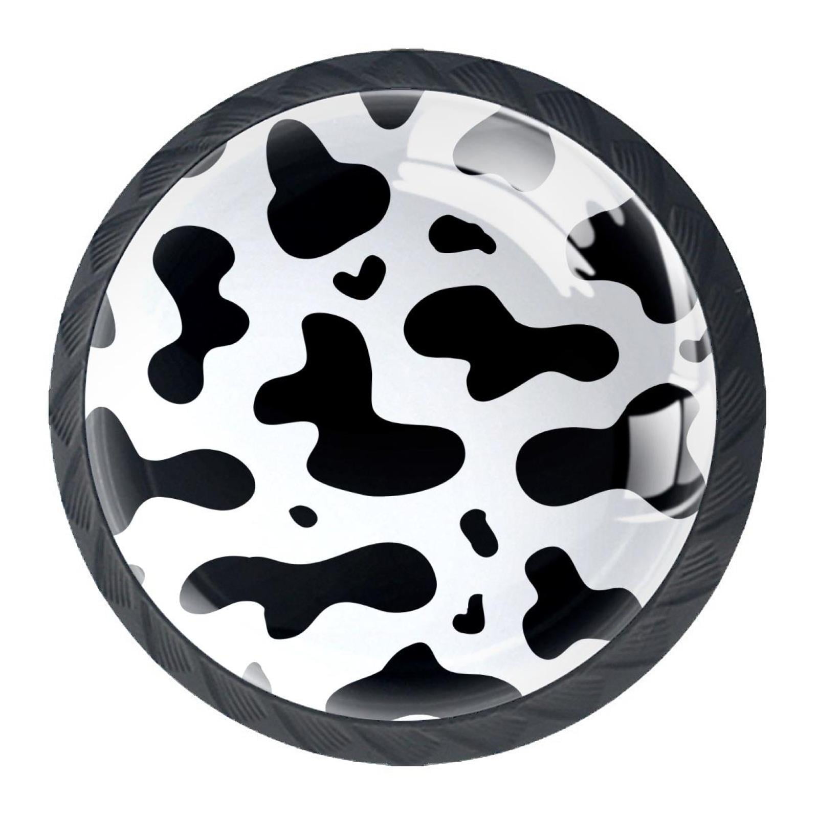 4 Pcs Cow Print Knobs for Kitchen Cabinet Cupboard Dresser Bookcase Drawer Pulls Handles Round Home Decor