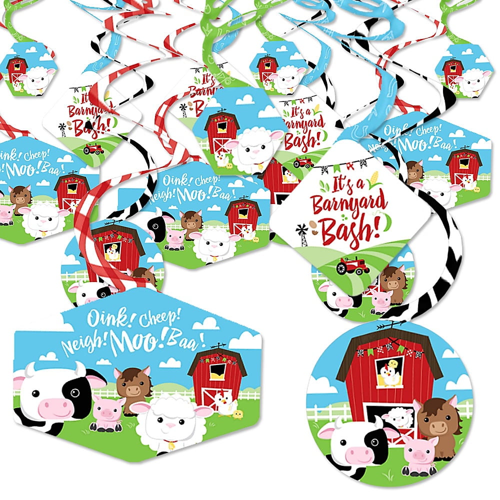 Farm Animals - Barnyard Baby Shower or Birthday Party Hanging Decor - Party Decoration Swirls - Set of 40