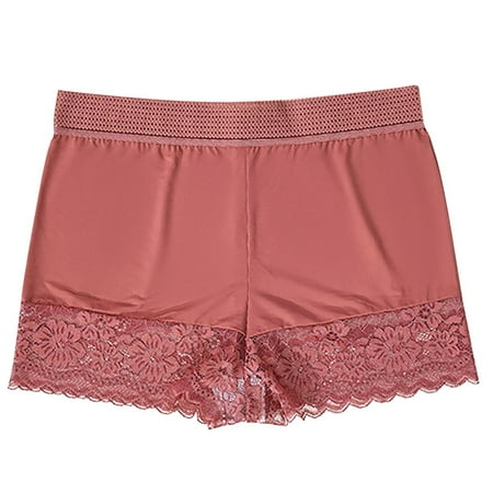 Arnsht Women s Ice Silk Four Corner Panties High Waist Fashion Cute Lace Lace Comfortable Safety Pants Panties Red XXL