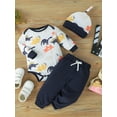 thumbnail image 6 of WIBACKER Newborn Baby Boy Clothes Dinosaur Print Long Sleeve Baby Romper+Waffle Pants w/Hat 3PCS Spring Fall Outfits, 6 of 7