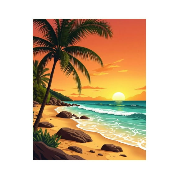 Paint by Numbers Kit for Adults, Tropical Sunset Beach Scene Paint by Numbers, Easy Paint by Numbers Kit for Adults Beginner, DIY Adult Paint by Number Kits on Canvas, 12x16in Home Decor