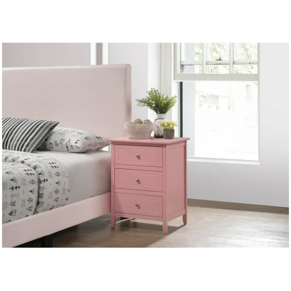Pink Nightstand Contemporary - 25"H x 19"W x 15"D Bedside Table - Modern Style Pink Nightstand with Storage - No Assembly Required - Bedroom Furniture Pink   Particle Board