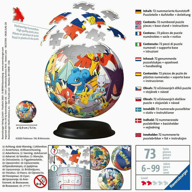  Ravensburger - Illuminated 3D Ball Puzzle - Pokémon - Ages 6+ -  72 Numbered Pieces to Assemble Without Glue - Light Base Included - 11547 :  Toys & Games