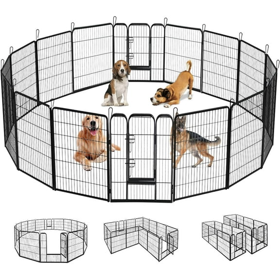 ZephyPaws Dog Playpen Outdoor,16 Panels 40" Height Heavy Duty Dog Pen,Dog Fence with Doors for Large/Medium/Small Dogs,Portable Pet Playpen for Yard,RV,Camping,Black