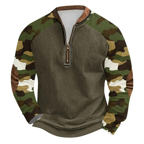 ZCFZJW Mens Camo Sweatshirts Casual Half Zip up Long Sleeve Athletic Workout Shirts Lightweight Regular Fit Pullover Tops Trendy Cotton Outwear Jacket XXXXL