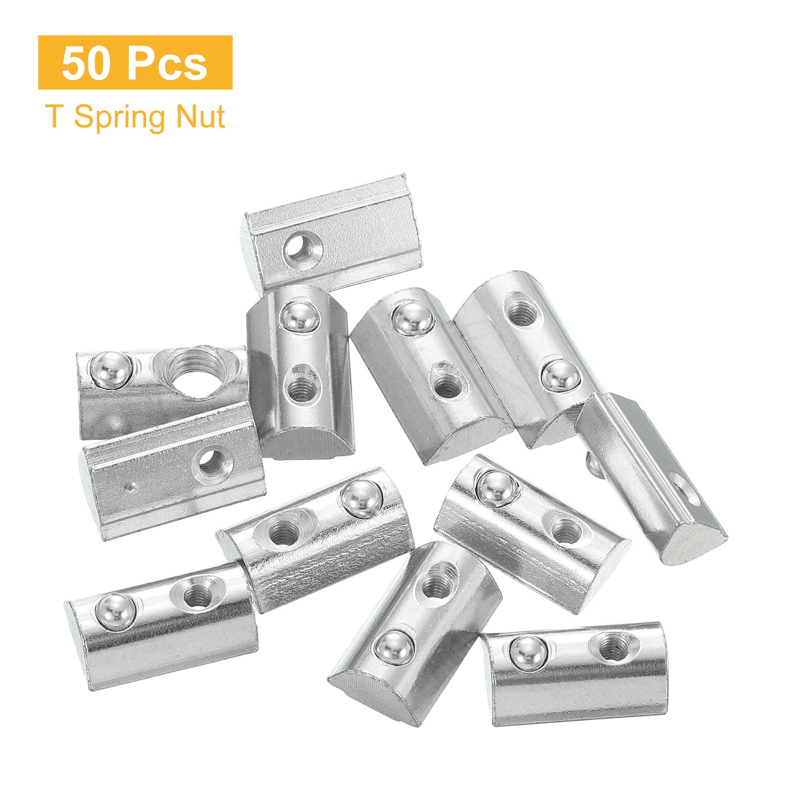 Uxcell M4 T Spring Nut, 50 Pack 4040 Series Half Round Roll in Spring Nut, Carbon Steel Nickel Plated Roll Ball Elastic Nut with Slot 8mm for 4040 Series Aluminum Extrusion Profile