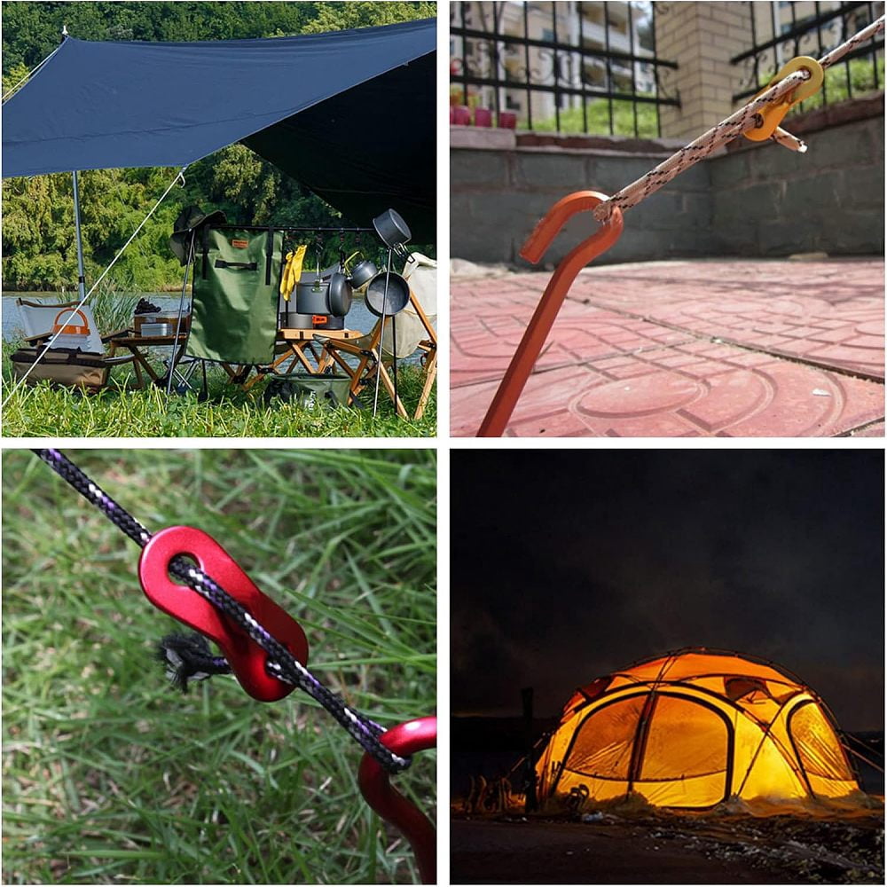 Aluminum Alloy Connecter with Iron Camping Tent Pegs Nylon Reflective Thread Camping Accessories Mixed Color 39x16x7mm Hole: 6mm