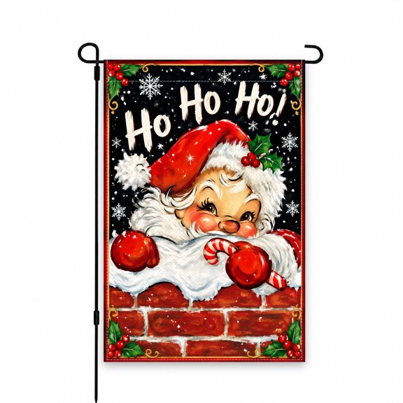 Christmas Santa Garden Flag 12"x18" - Festive Outdoor Decoration for Yard, Lawn, Patio, or Porch - Holiday Cheer with Santa, Candy Cane, and Holly Design